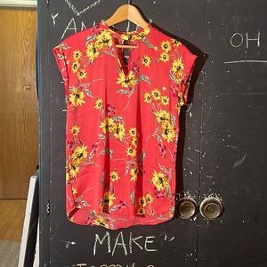 Express Asian inspired red floral blouse.